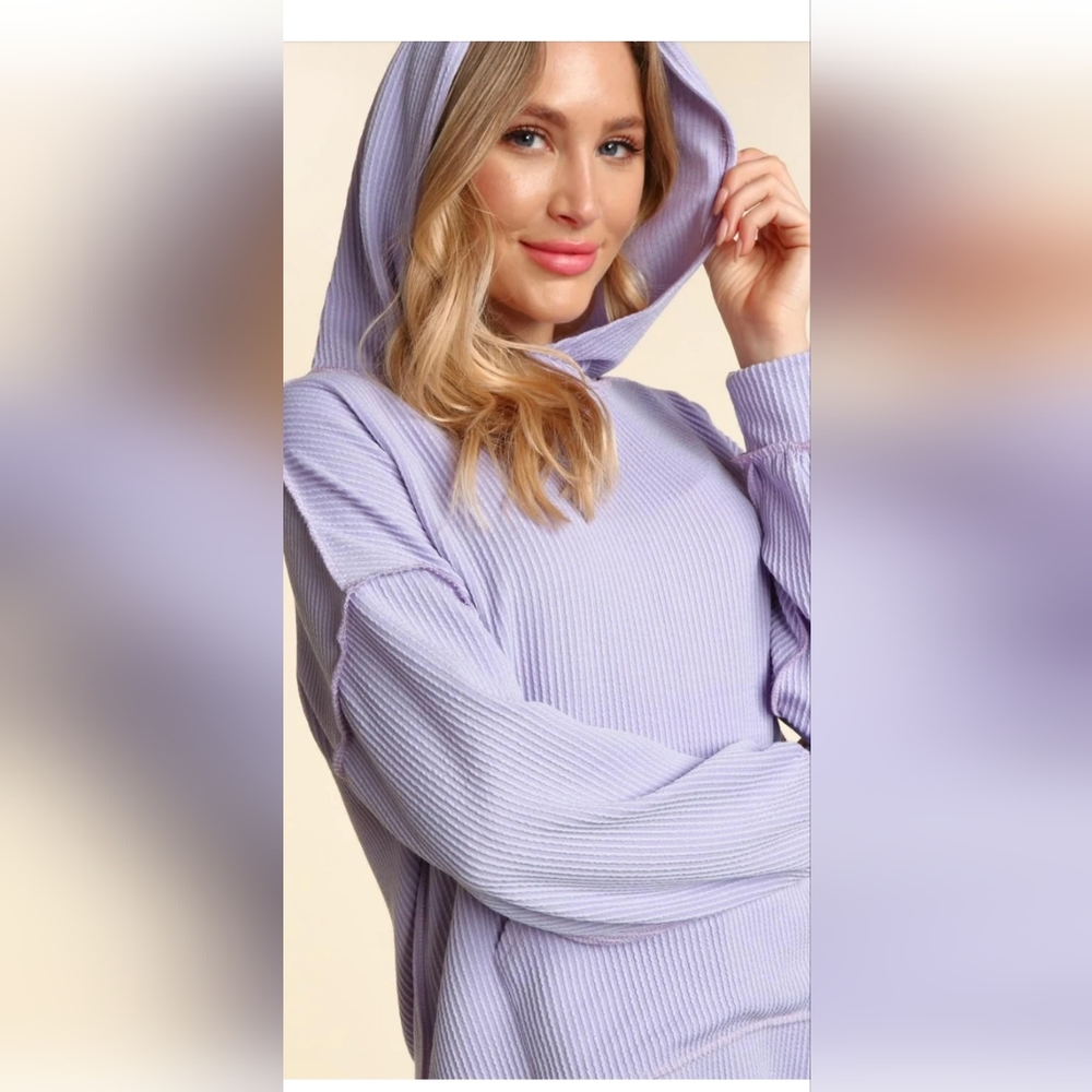 PINK TEXTURED OVERSIZED PULLOVER WITH KANGAROO POCKET./., - Picture 3 of 6
